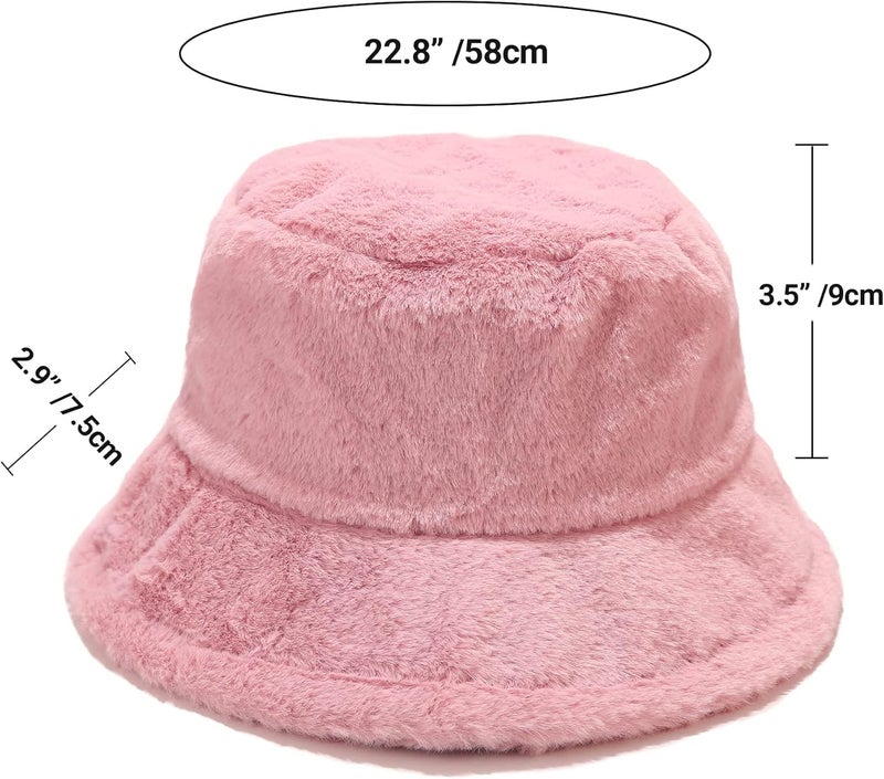 Umeepar Winter Faux Fur Fuzzy Bucket Hat Fluffy Warm Hat for Women Men - Image 5